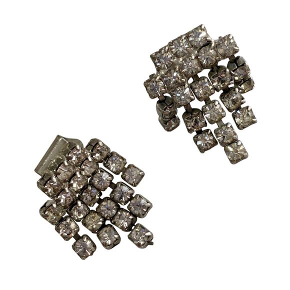 Vintage 50s Small Silver Rhinestone Fall Shoe Purse Accessory Clips Bridal - Picture 6 of 7